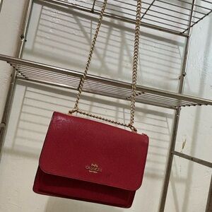 Coach Red and Gold Crossbody Bag with Gold Chain